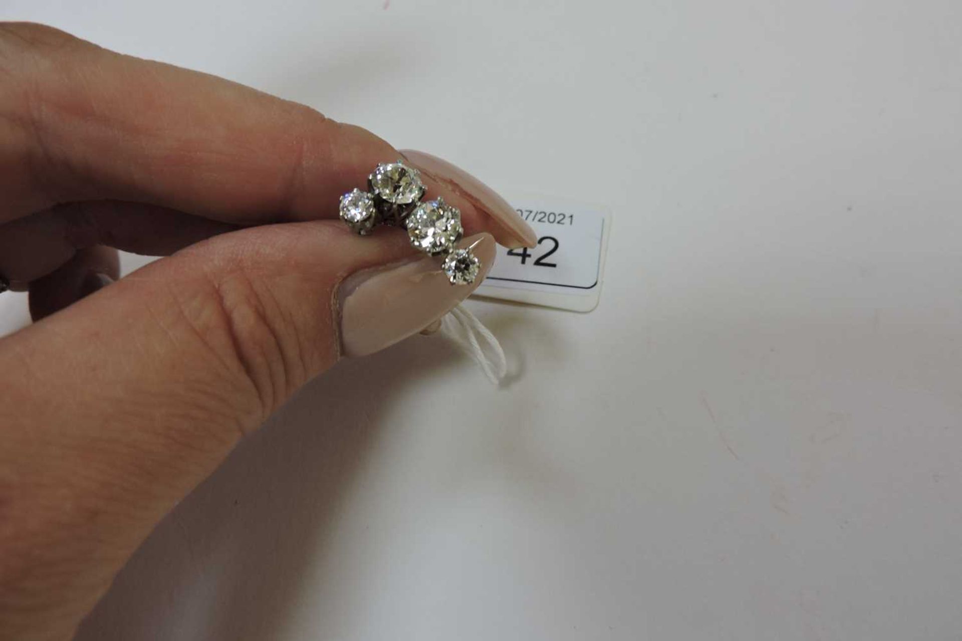 A pair of two stone diamond stud earrings, - Image 2 of 4