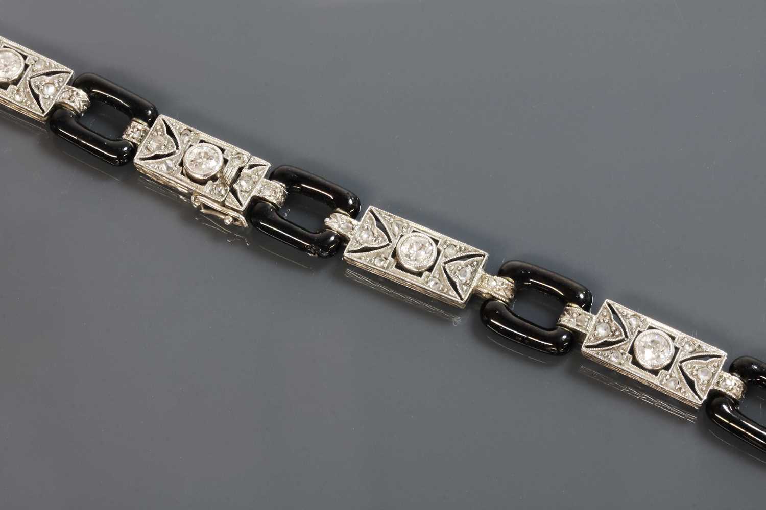 An American Art Deco diamond and enamel bracelet, c.1920, - Image 2 of 2