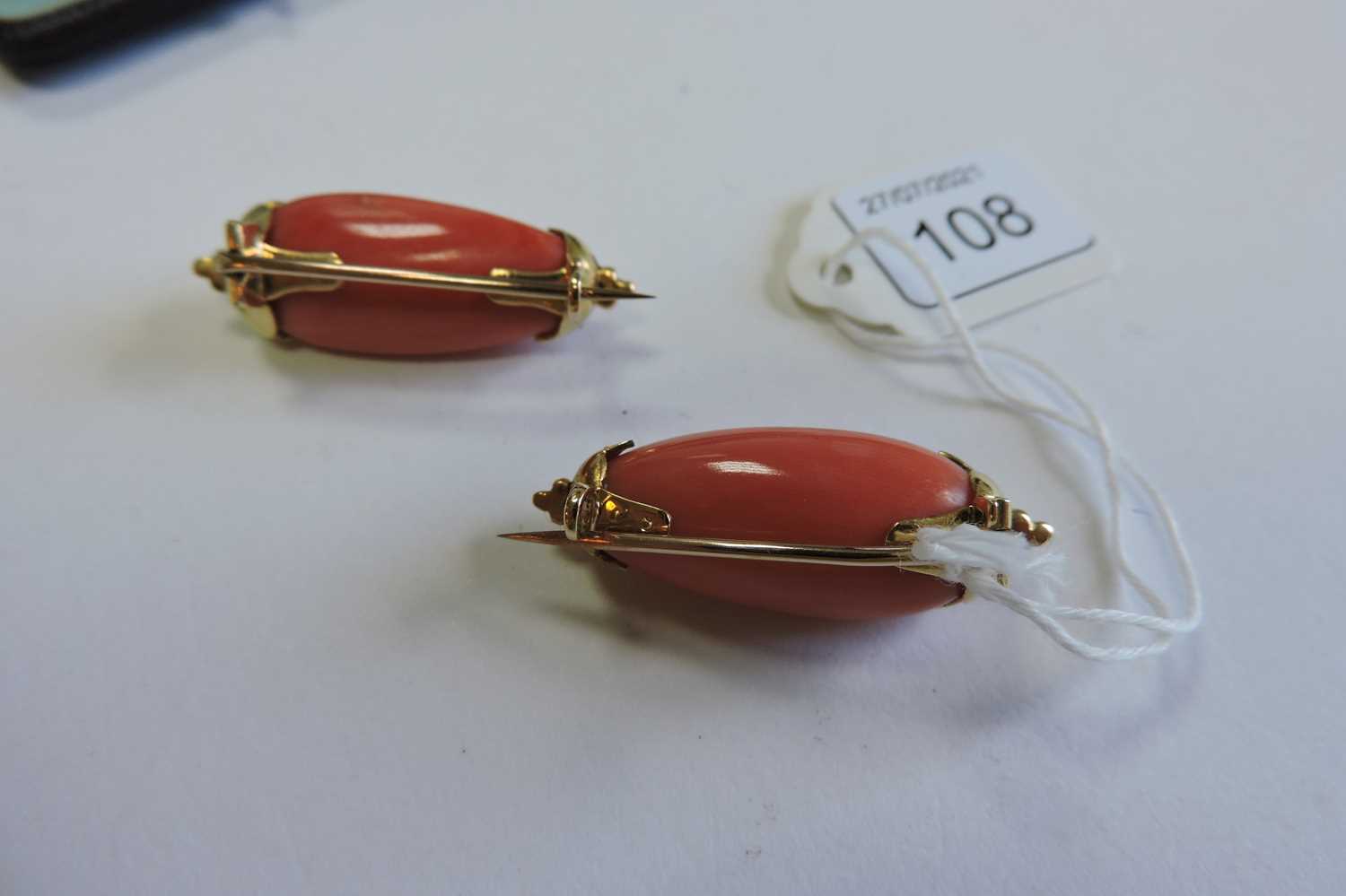 A pair of cased Victorian coral and diamond brooches, - Image 6 of 6