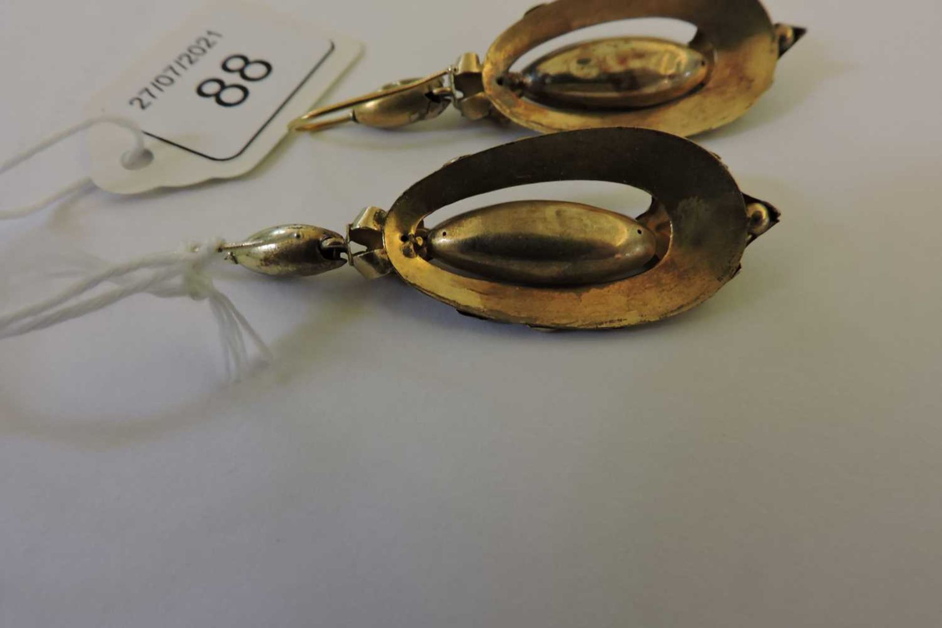 A pair of Victorian Etruscan style gold drop earrings, - Image 3 of 3