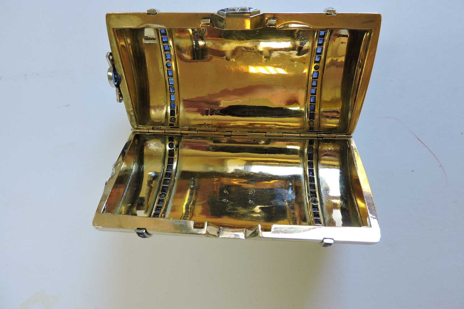 A gold sapphire, diamond and enamel cigarette case, - Image 3 of 5