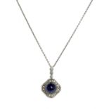 A Continental Art Deco synthetic sapphire and diamond pendant,