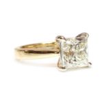 An 18ct gold single stone princess cut diamond ring, with a 3.64ct princess cut diamond,