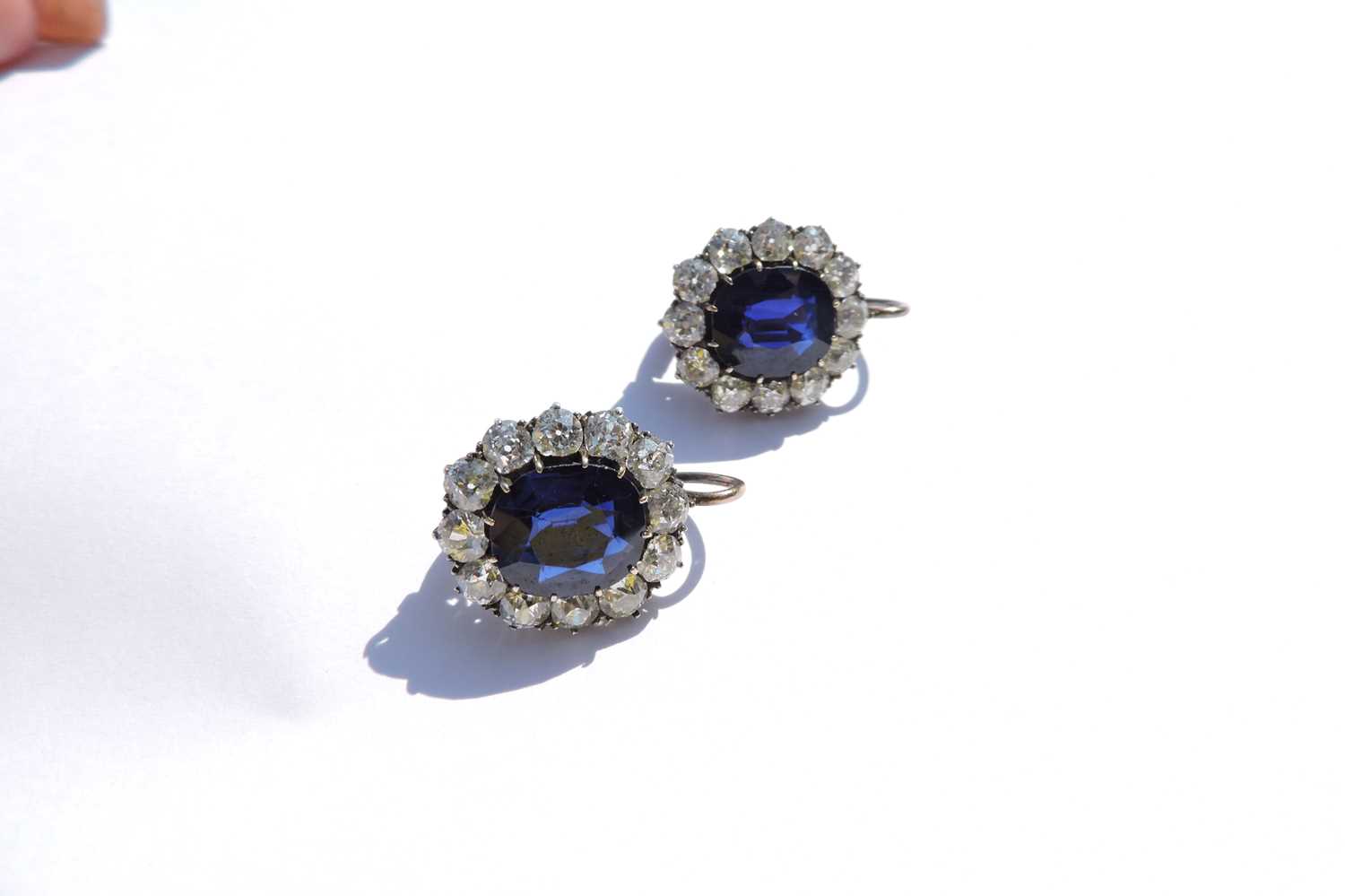 A pair of Austrian sapphire and diamond cluster earrings c.1890, - Image 5 of 11