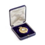 An 18ct gold Swiss side wind half hunter pocket watch,