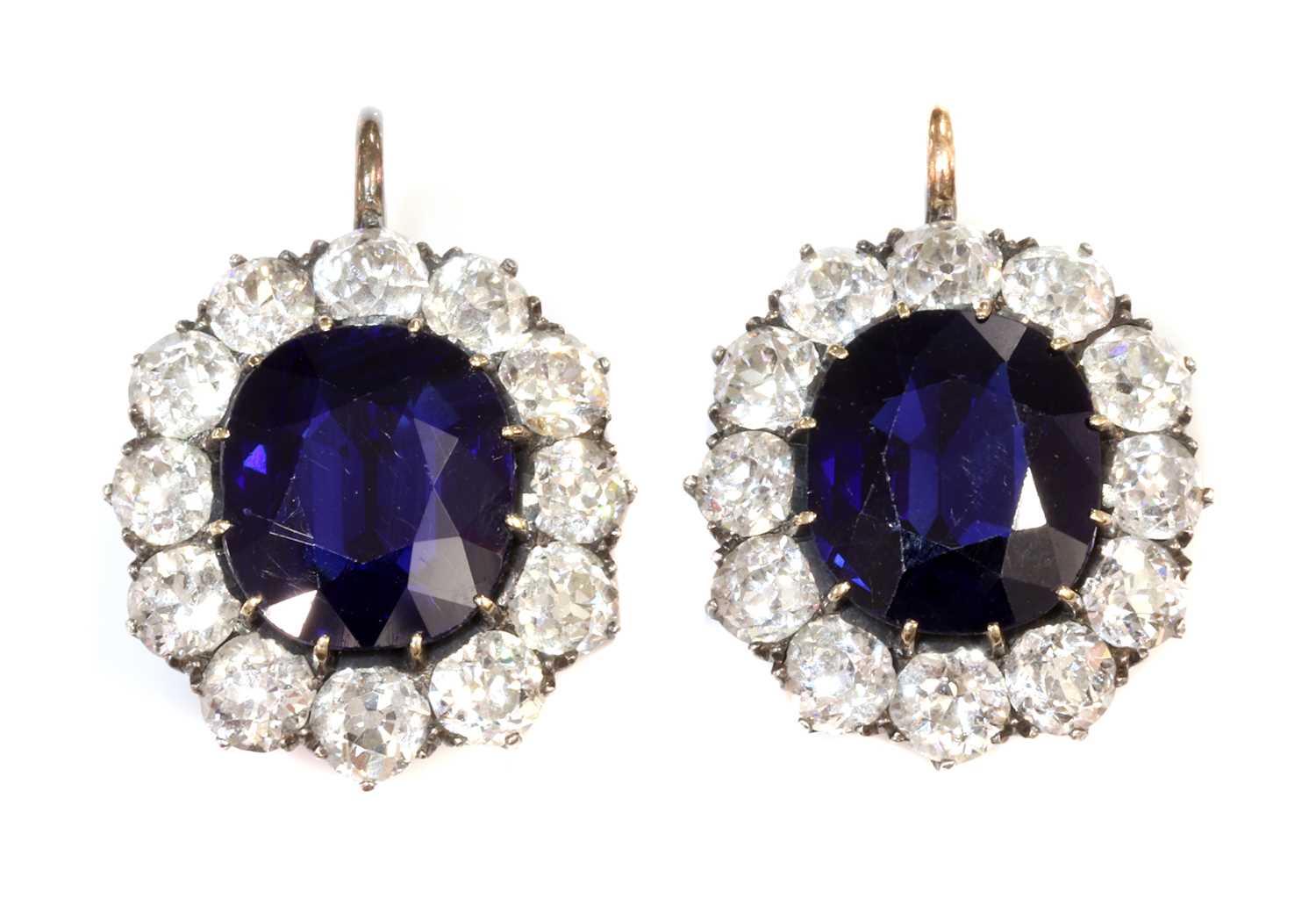 A pair of Austrian sapphire and diamond cluster earrings c.1890, - Image 4 of 11