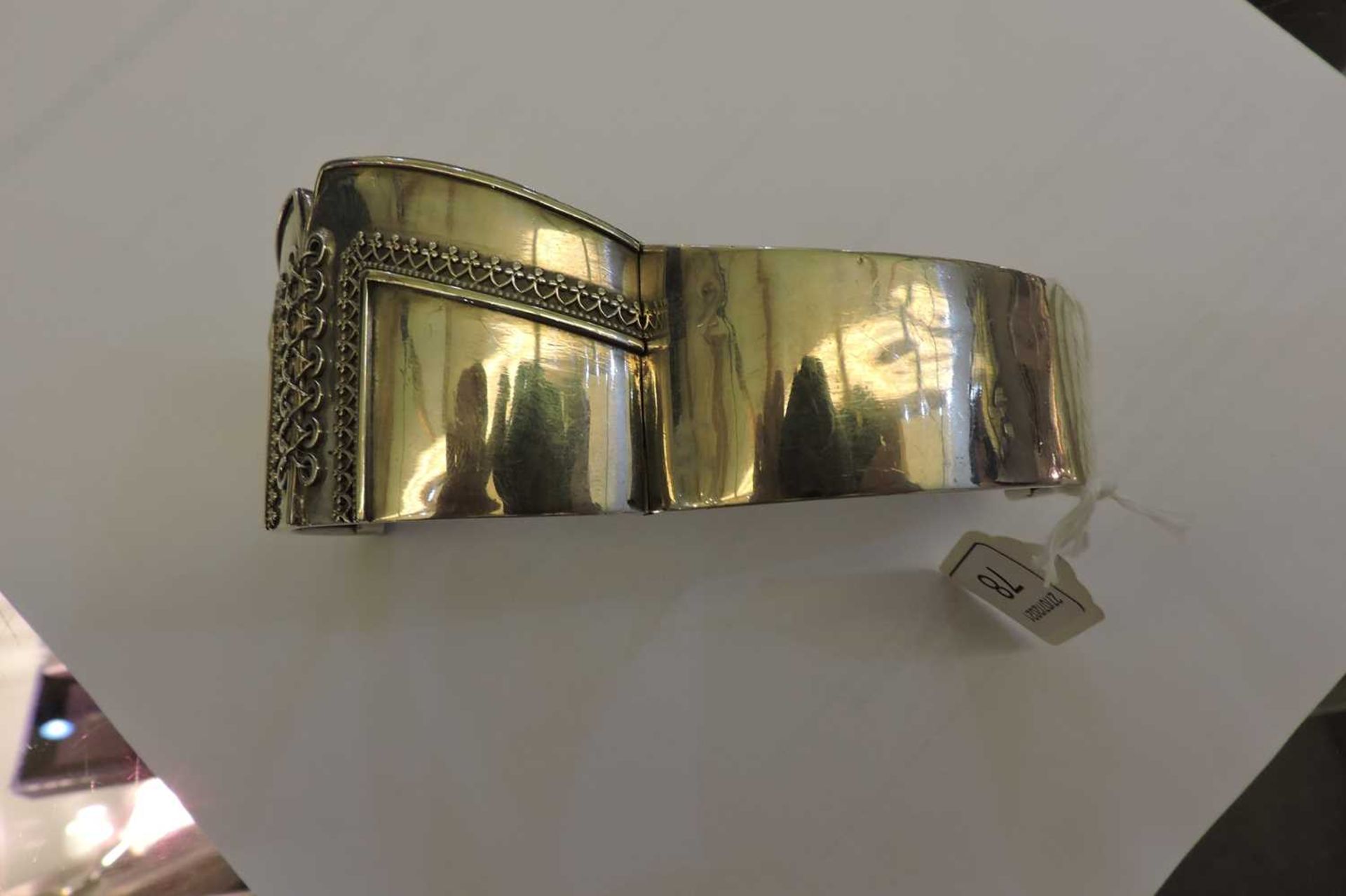 A Victorian sterling silver hinged bangle of corset form, - Image 4 of 6