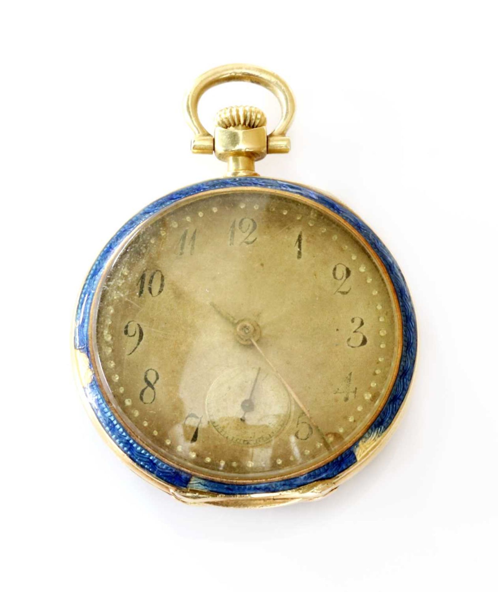 A cased 18ct gold gem set and guilloché enamel fob watch, - Image 3 of 6