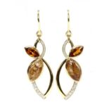 A pair of 18ct gold rutilated golden quartz, citrine and diamond earrings, by Hamilton & Inches,