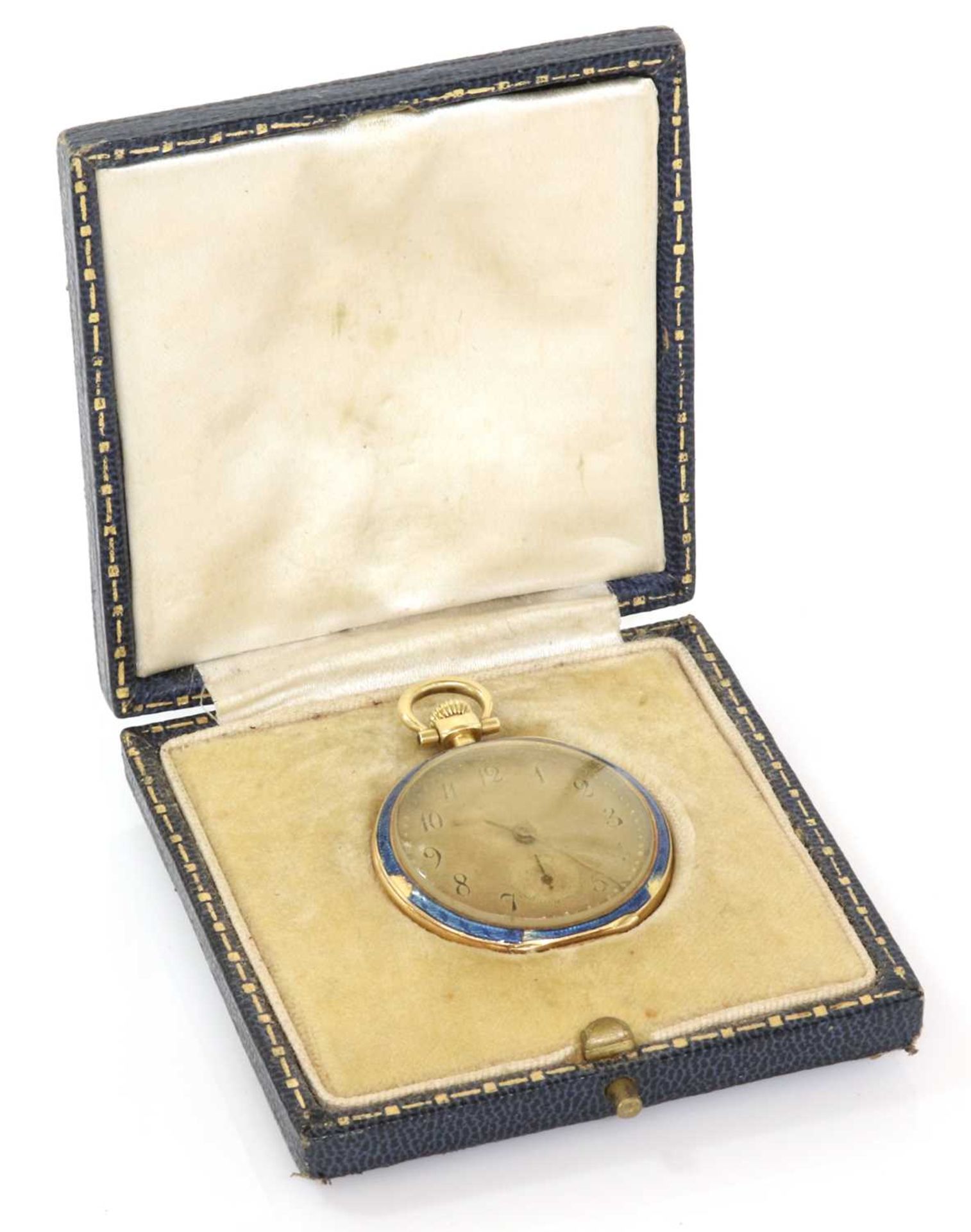 A cased 18ct gold gem set and guilloché enamel fob watch, - Image 2 of 6