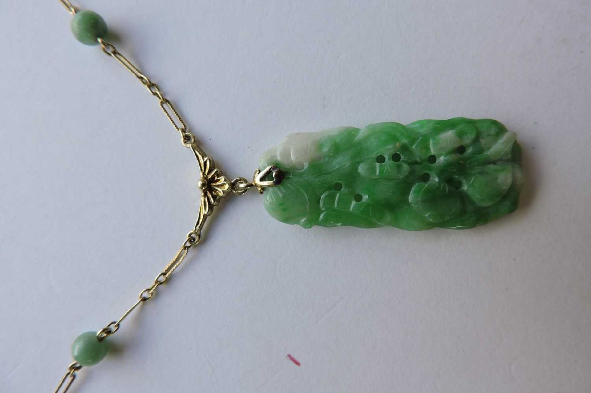 An American carved jade plaque necklace, c.1925, - Image 3 of 4