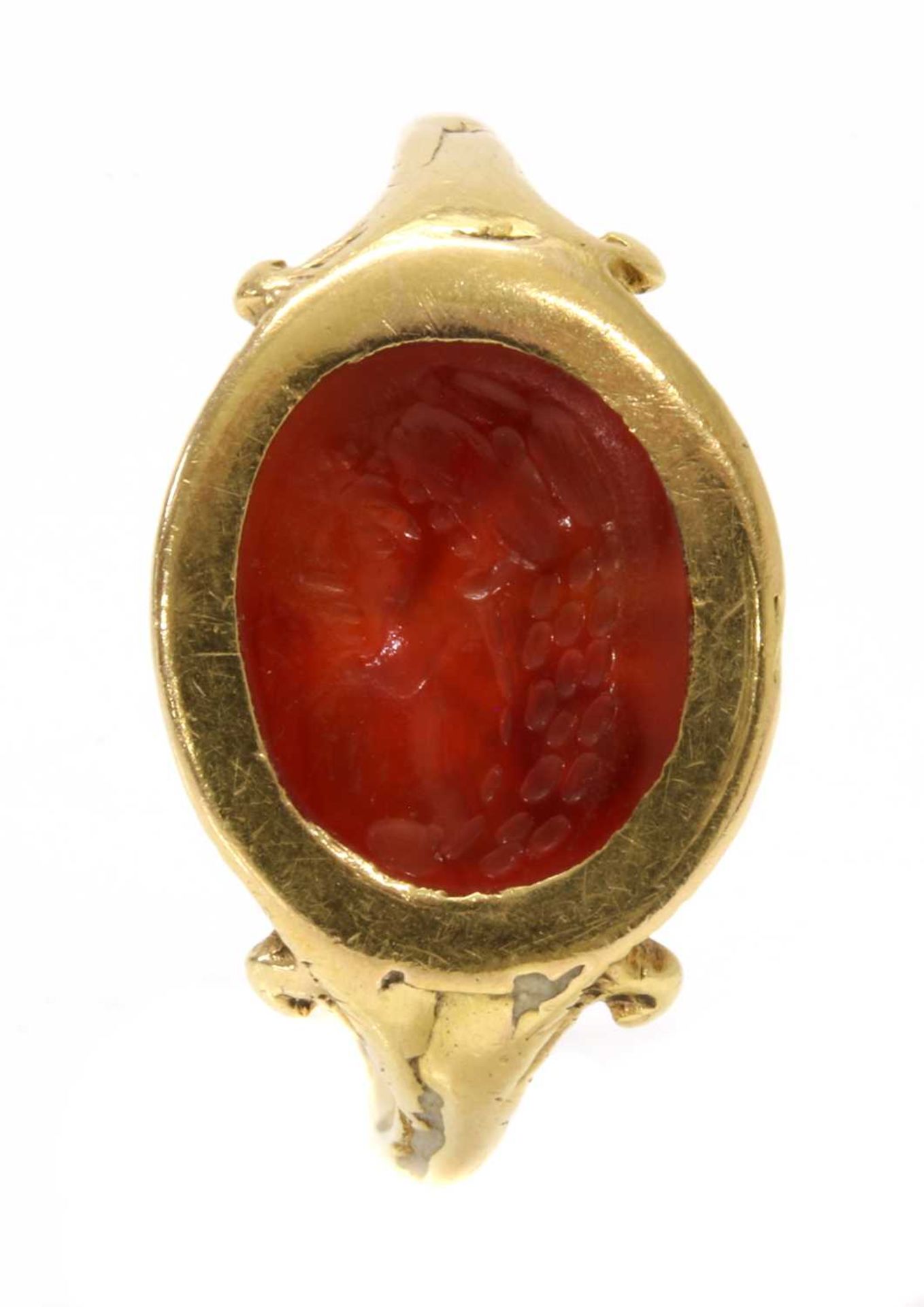 A gold cornelian intaglio ouroboros ring, - Image 2 of 4