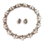 A Taxco sterling silver moonstone necklace and earrings suite, by Antonio Pineda,