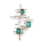 A three stone tourmaline brooch/pendant, by Iris Oakes, c.1970,