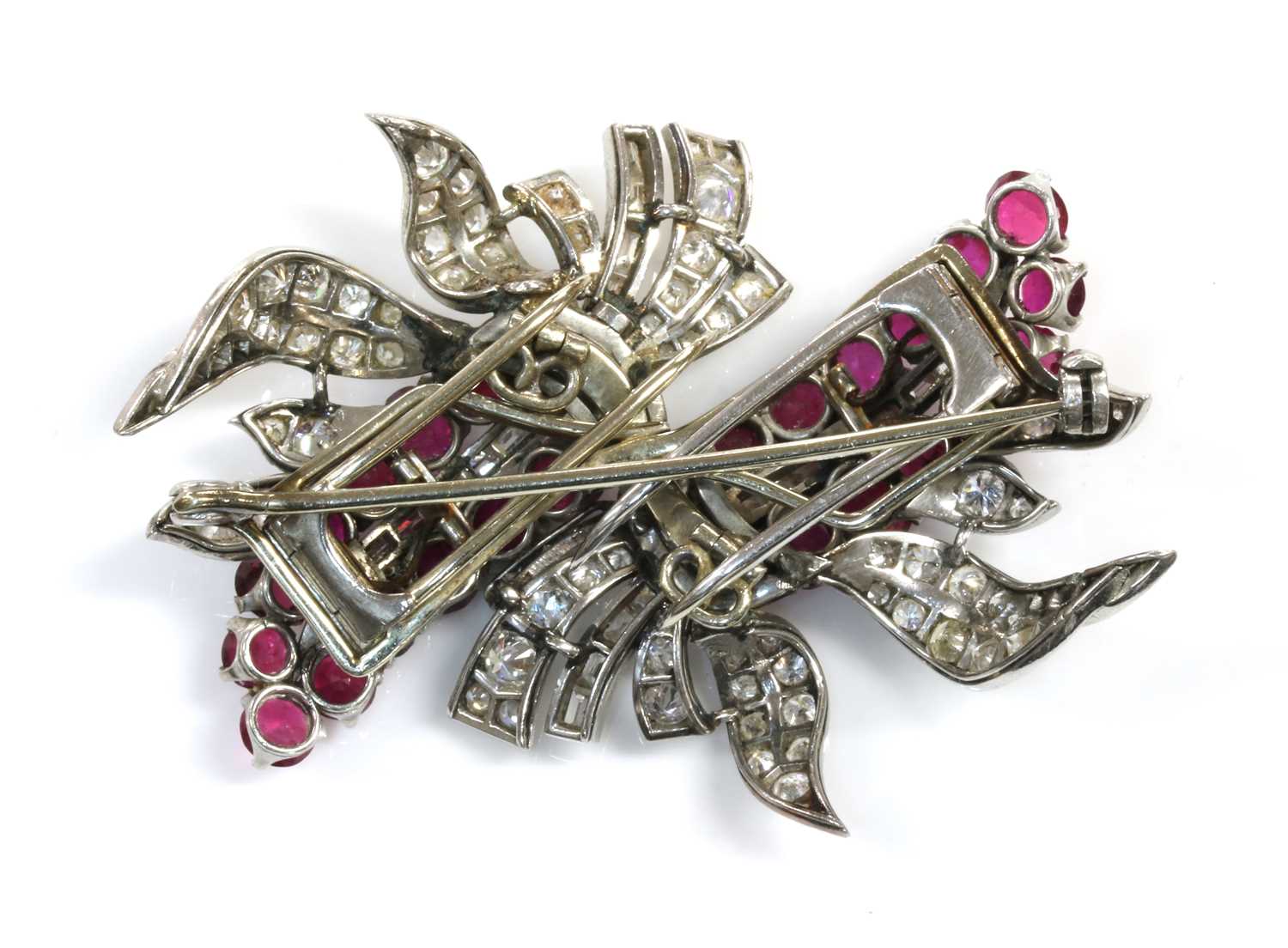 A ruby and diamond double clip brooch, c.1935-1940, - Image 3 of 4