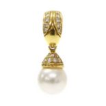 An 18ct gold cultured pearl and diamond pendant or enhancer, by Mikimoto,