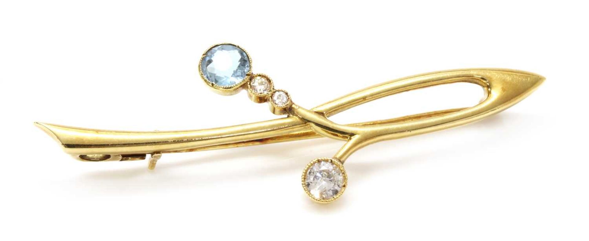 A gold aquamarine and diamond bar brooch, c.1915,