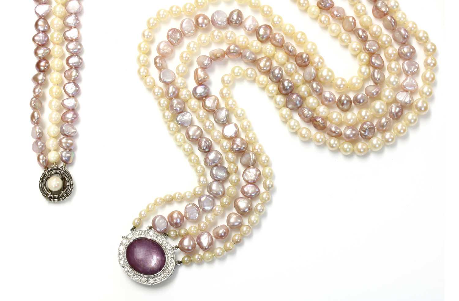 A five row graduated cultured pearl and cultured freshwater pearl necklace, - Image 2 of 3