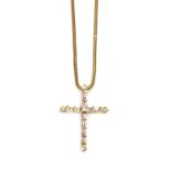 A Latin style diamond set cross and chain,