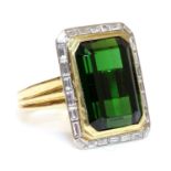 A tourmaline and diamond rectangular cluster ring,