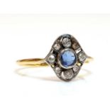 An Art Deco blue paste and diamond cluster ring,