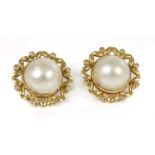 A pair of 18ct gold cultured mabé pearl and diamond earrings,