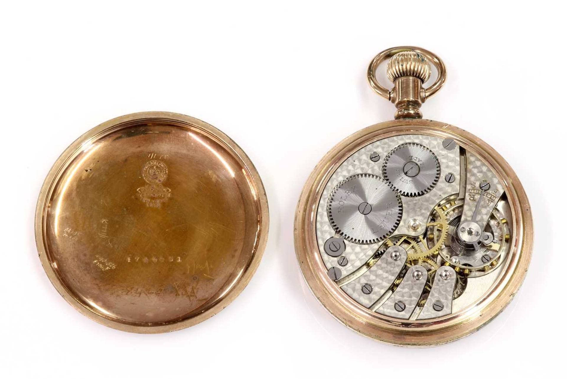 A rolled gold Rolex top wind open-faced pocket watch, - Bild 2 aus 2