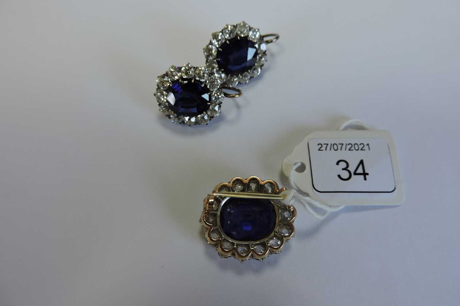 A pair of Austrian sapphire and diamond cluster earrings c.1890, - Image 8 of 11