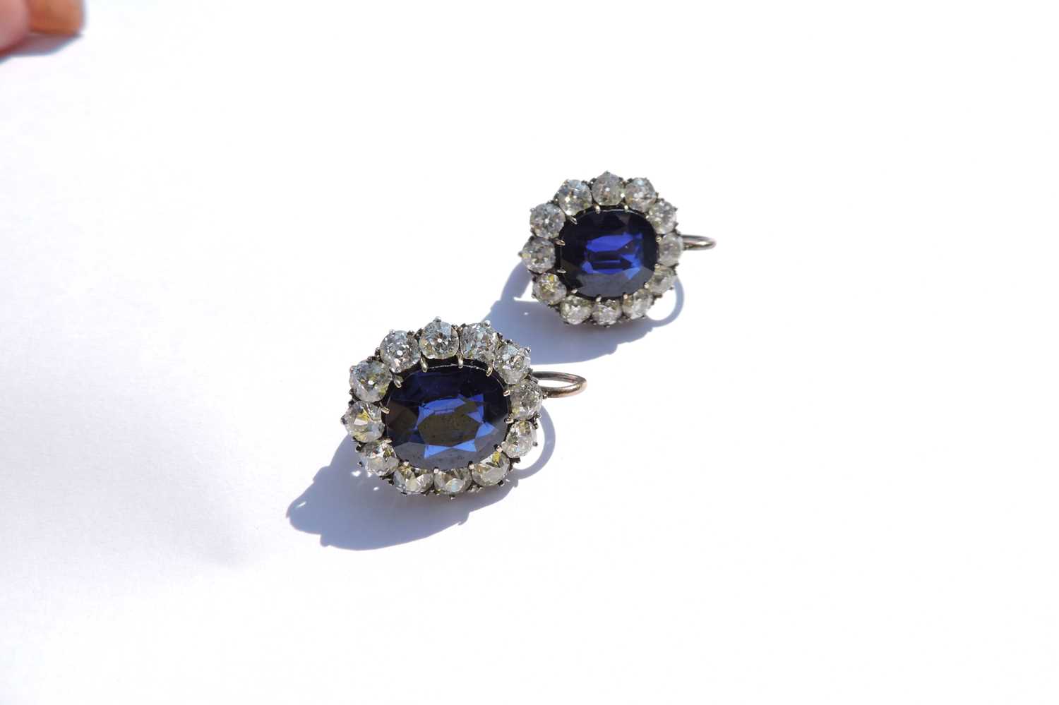 A pair of Austrian sapphire and diamond cluster earrings c.1890, - Image 11 of 11