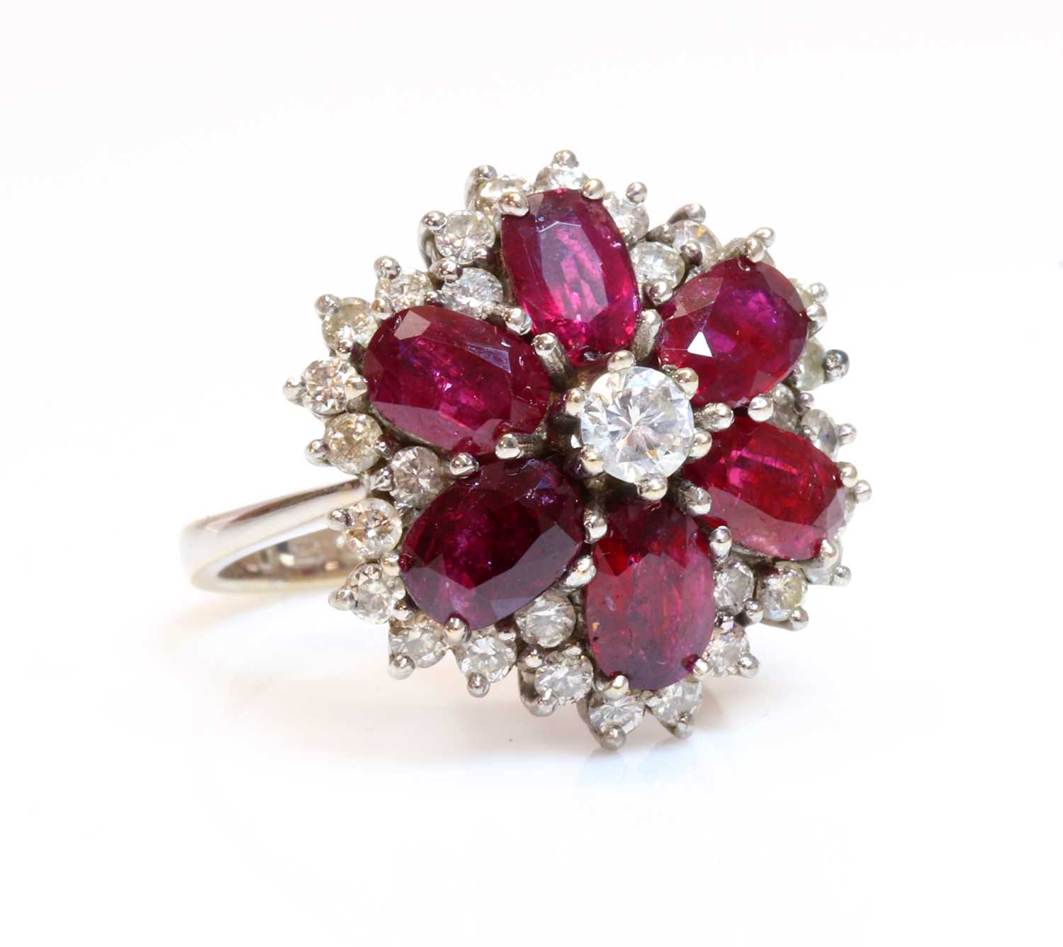 A diamond and ruby cluster ring,