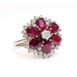 A diamond and ruby cluster ring,