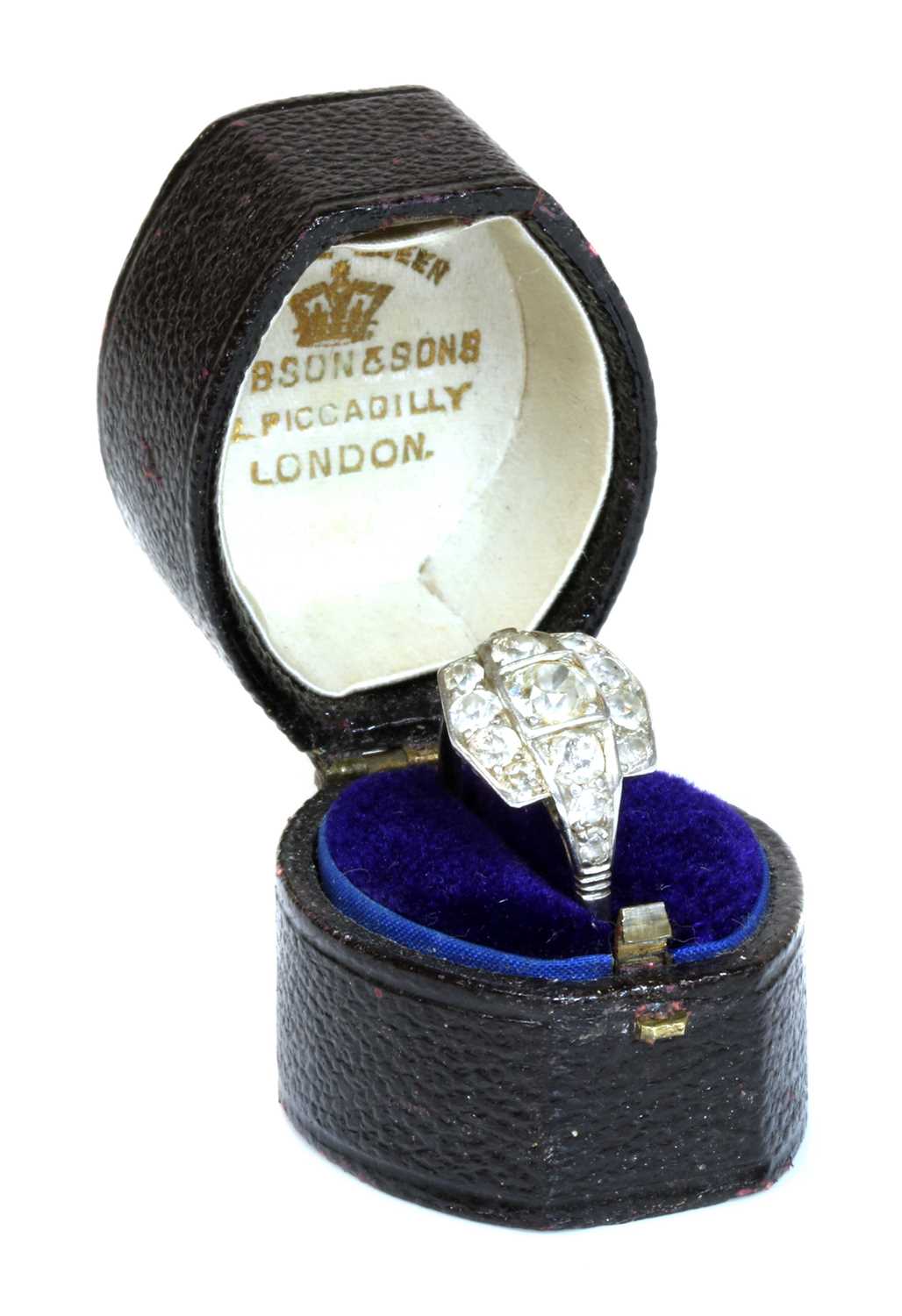 An Art Deco diamond set cushion shaped cluster ring, - Image 2 of 2