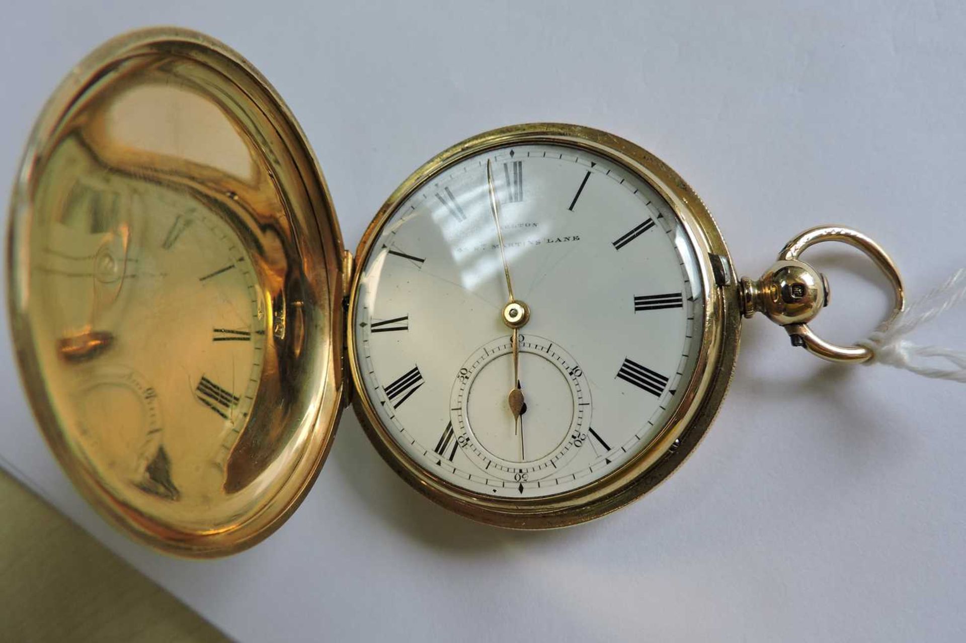 An 18ct gold key wound hunter pocket watch, - Image 4 of 8