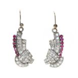 A pair of ruby and diamond drop earrings,