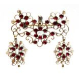 A late 18th century Iberian flat cut garnet and freshwater pearl brooch/pendant, c.1800,