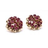 A pair of gold ruby cluster earrings, c.1945-1955,