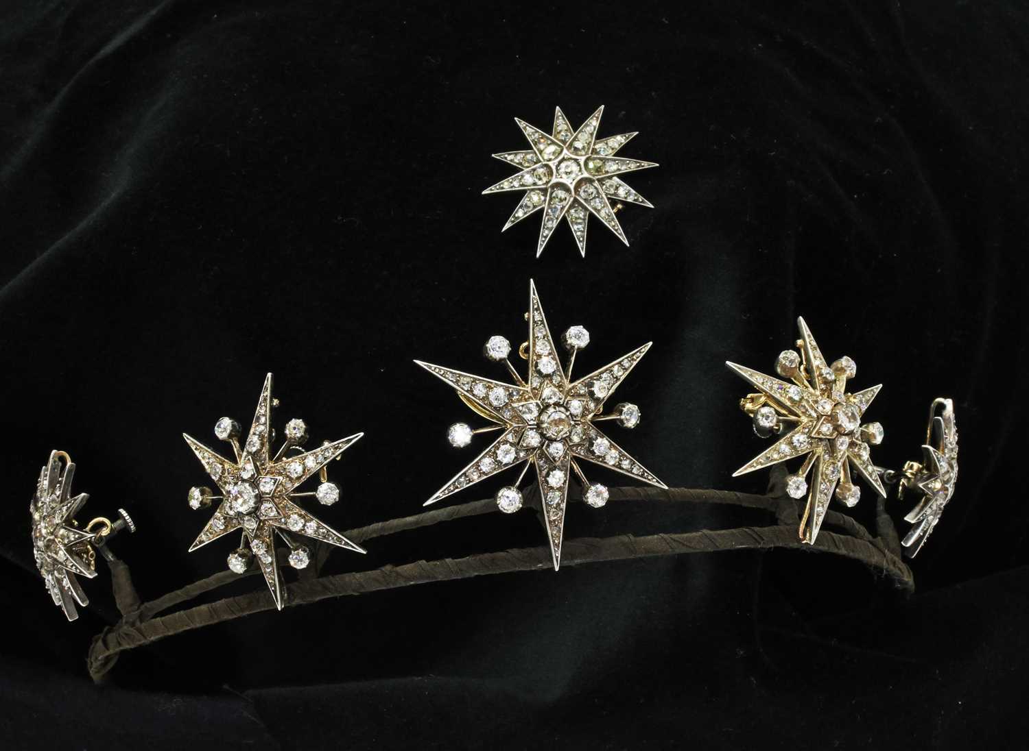 A Victorian diamond set, five star tiara, c.1870-1880, - Image 2 of 12