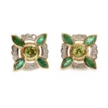 A pair of peridot, emerald and diamond earrings, by Luke Stockley,