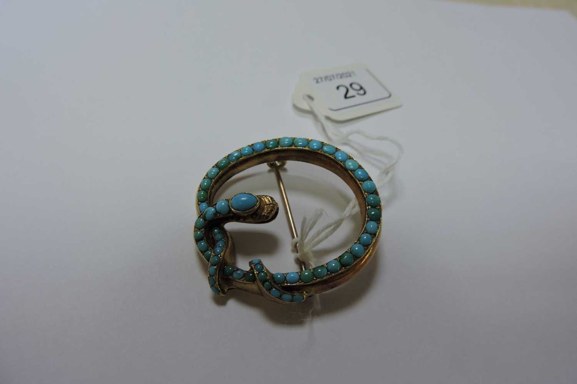 A Victorian gold turquoise set snake brooch/pendant, - Image 5 of 5