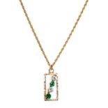 A gold diamond and emerald pendant, c.1970,