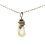 An early 19th century pearl and diamond snake pendant,