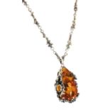 A Polish silver amber pendant, c.1970,