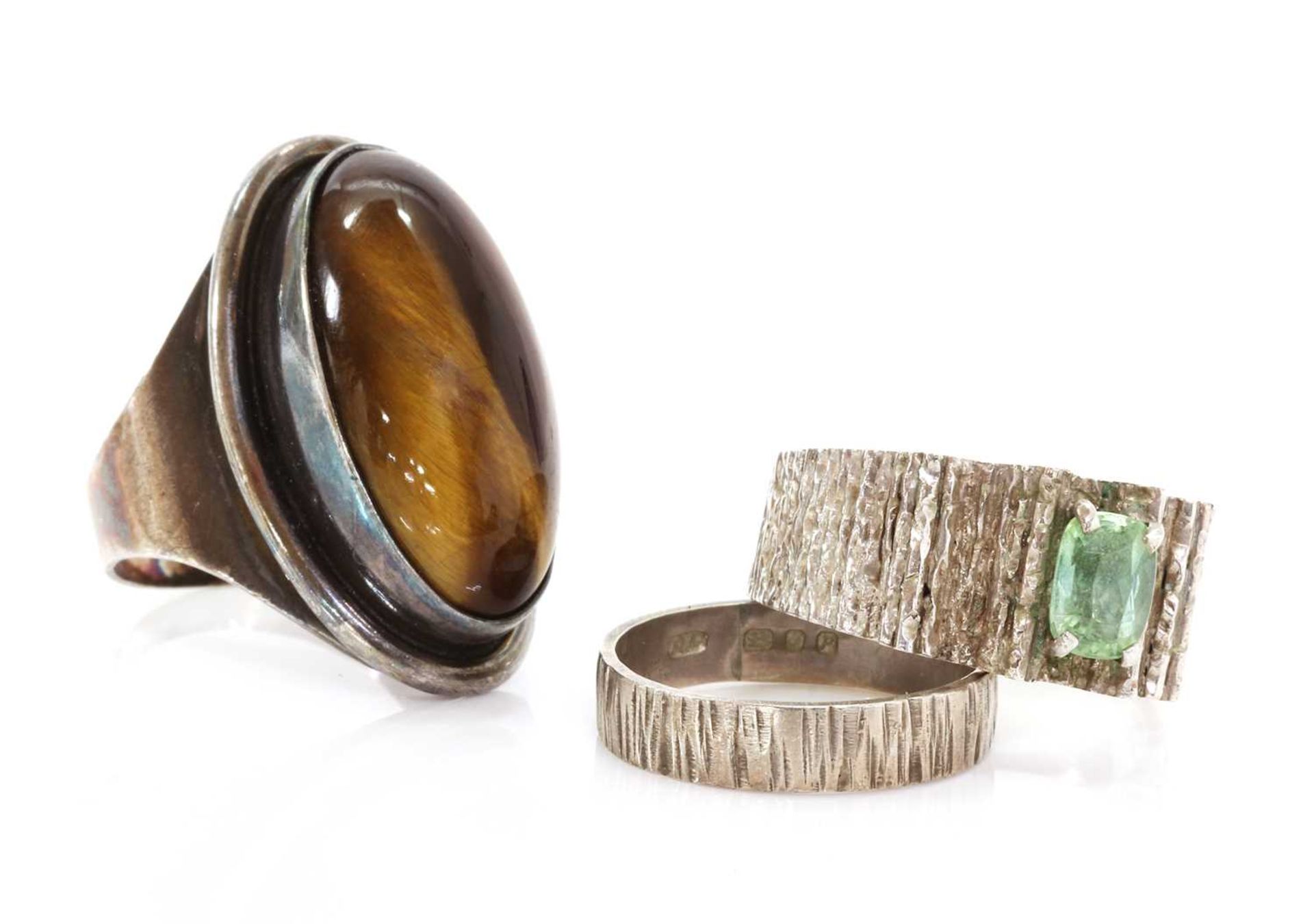 A single stone green tourmaline ring, attributed to Iris Oakes, c.1970, - Image 2 of 2
