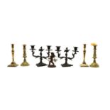 Two pairs of brass candlesticks