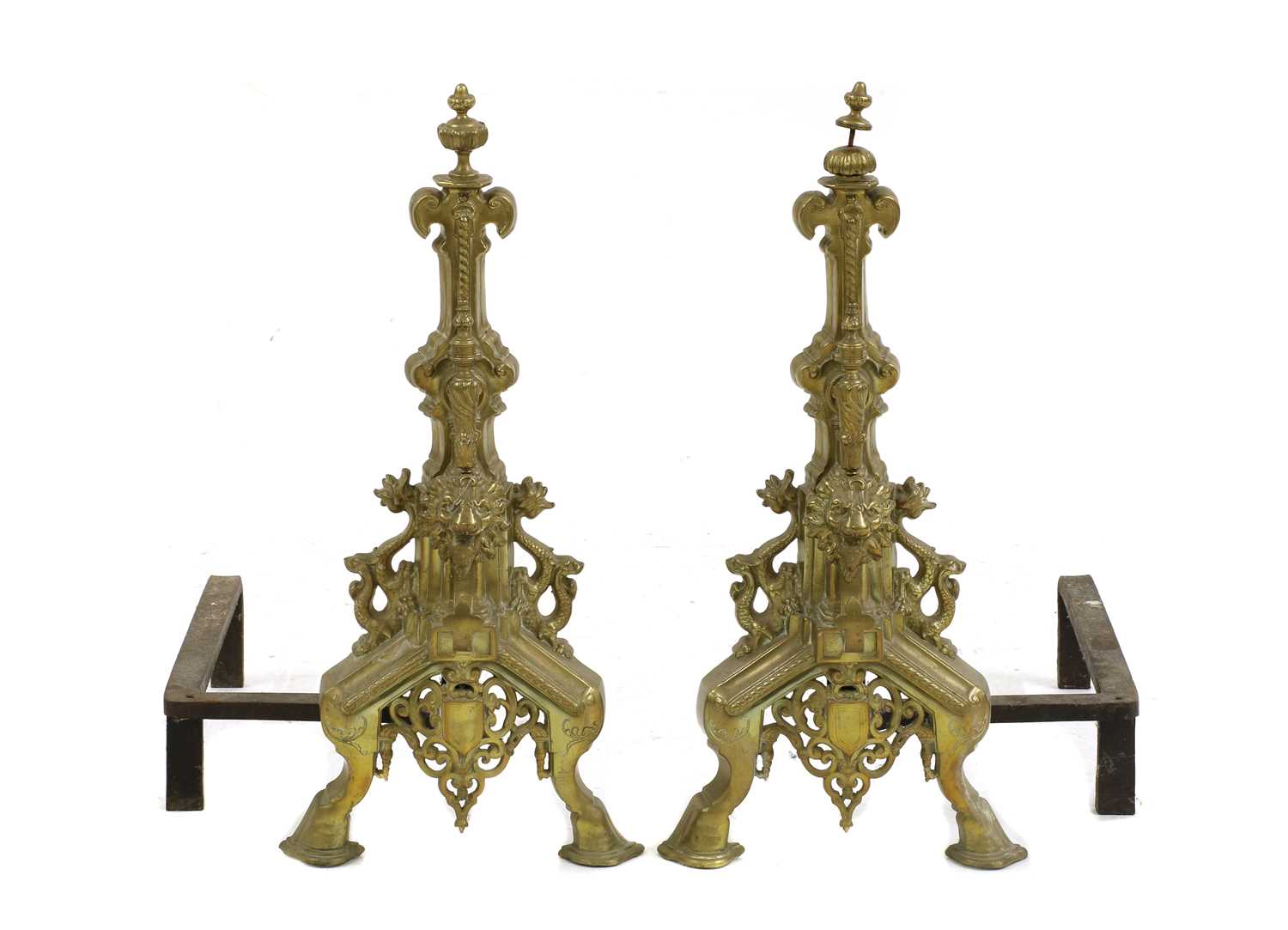 A pair of brass andirons,