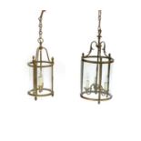 A small brass framed cylindrical hall lantern,