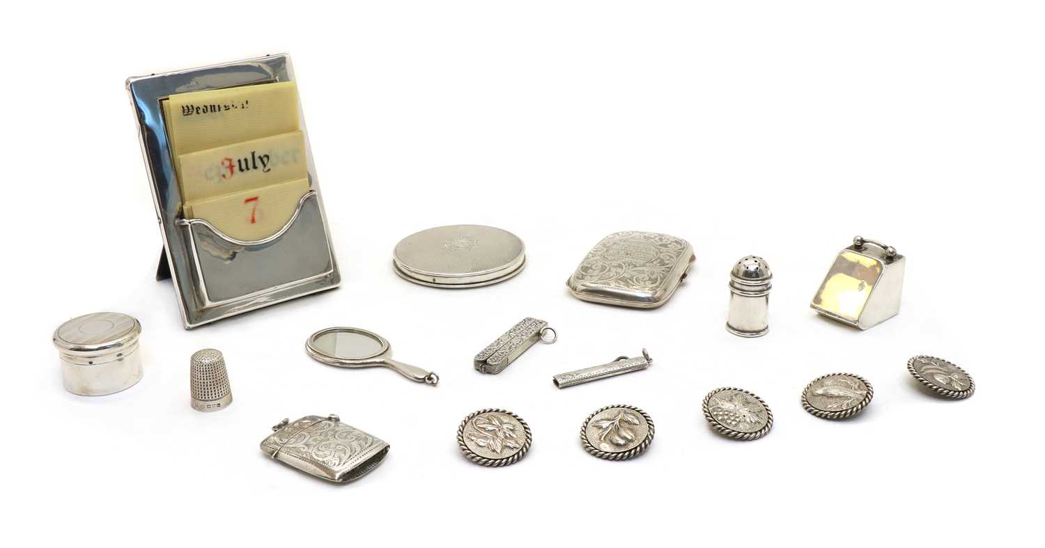 A collection of silver items,