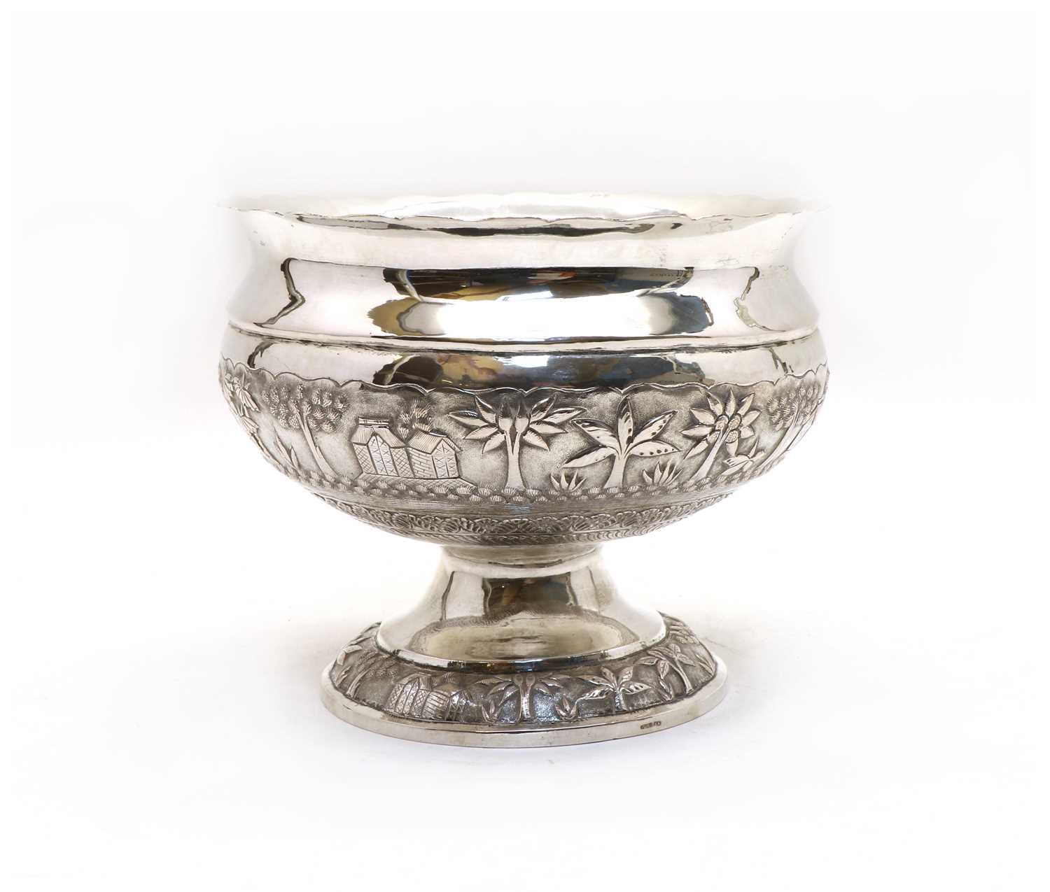 An Indian silver pedestal bowl,