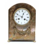 A silver plated two train French mantel clock,