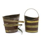 Two George III mahogany navette shaped brass bound buckets